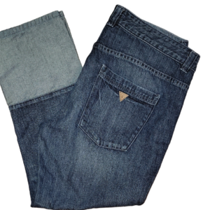 Guess Blue Denim Jeans Two-Tone Design Medium Wash Lighter Wash Cuff Size 31 EUC